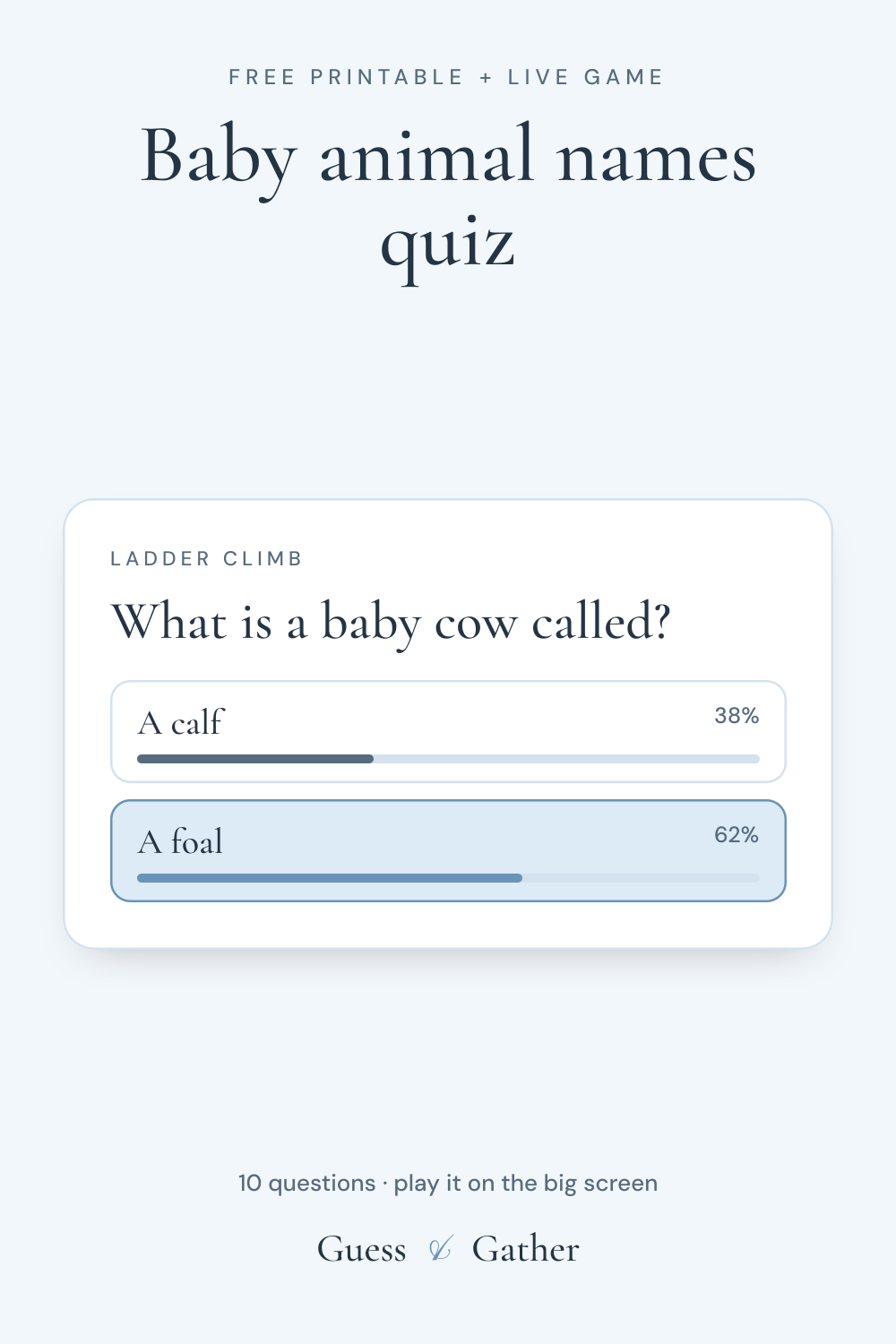Pinterest pin: Baby animal names quiz: free printable and live game