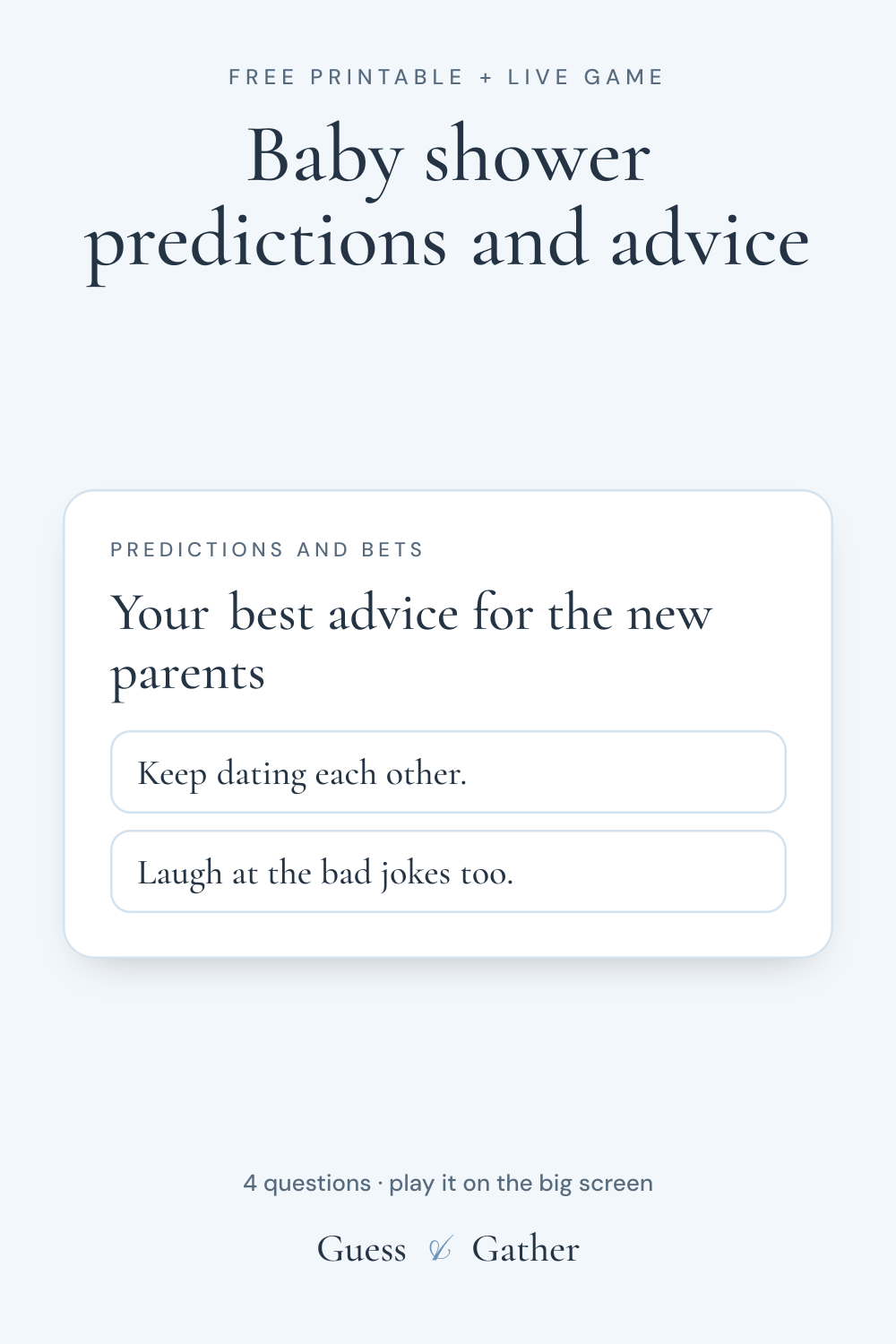 Pinterest pin: Baby shower predictions and advice: free printable