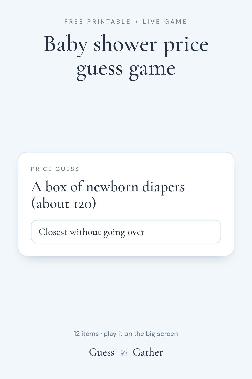 Pinterest pin: Baby shower price guess game: free printable and live game