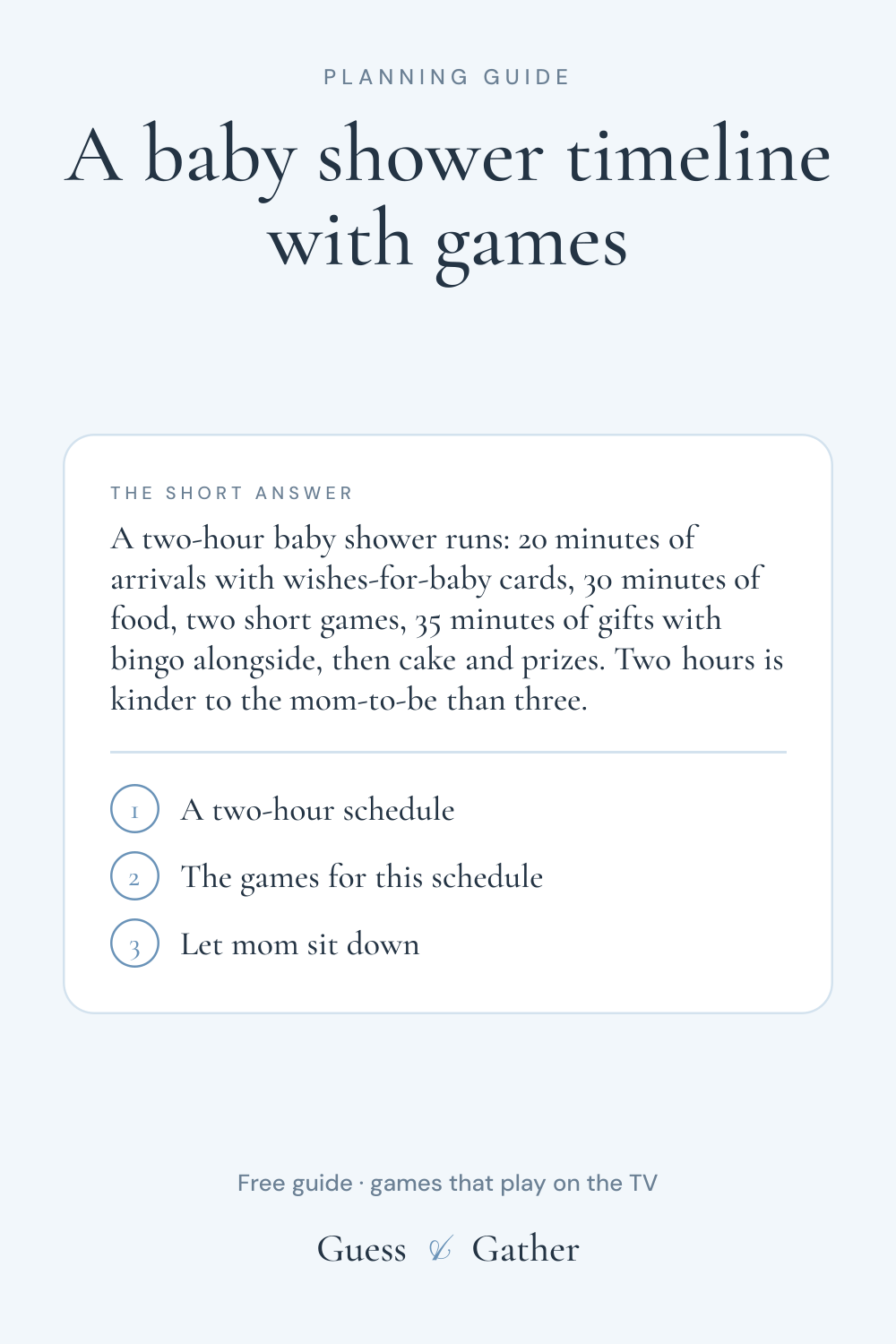 Pinterest pin: Baby shower timeline: a two-hour schedule with games