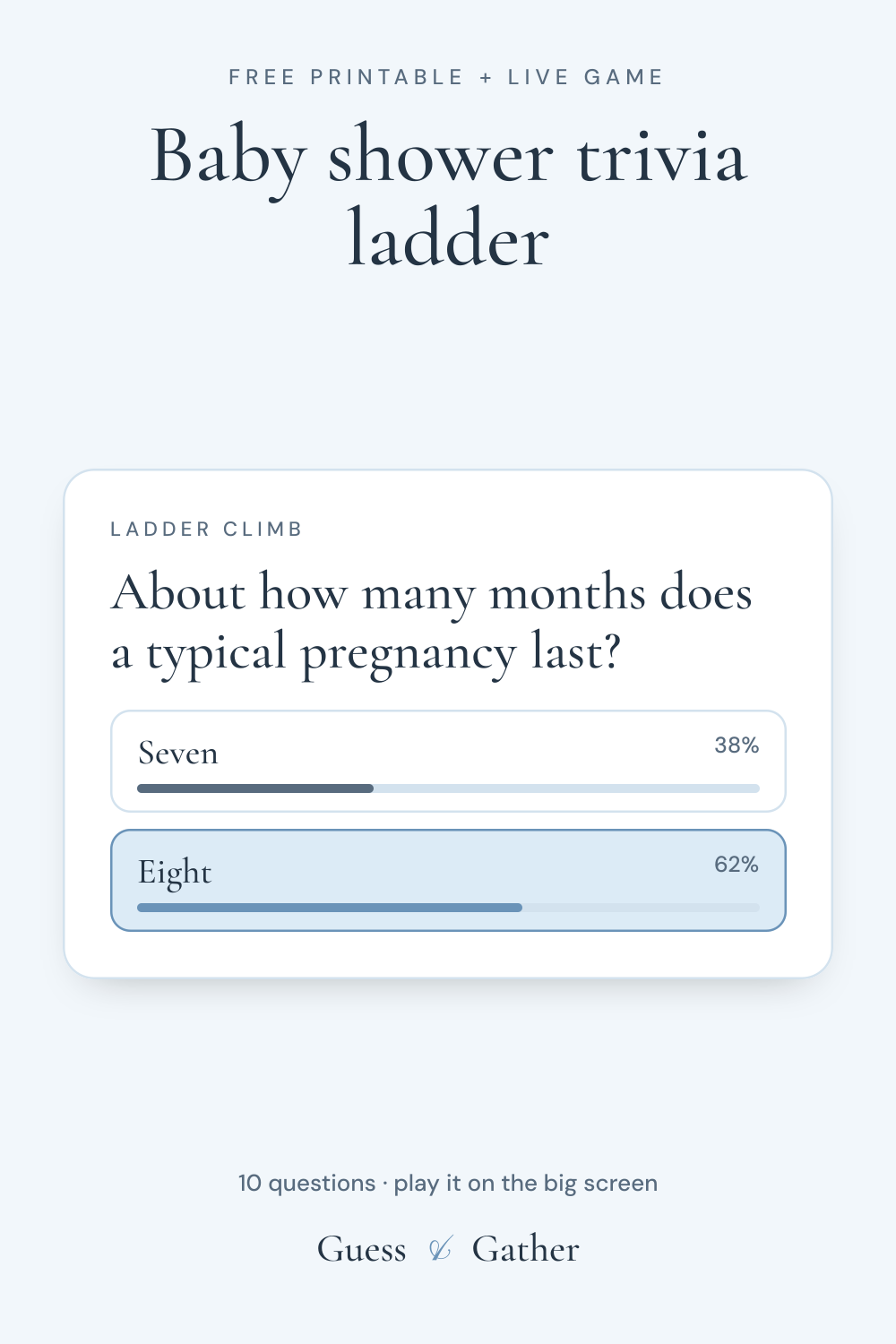 Pinterest pin: Baby shower trivia ladder: free printable and live game