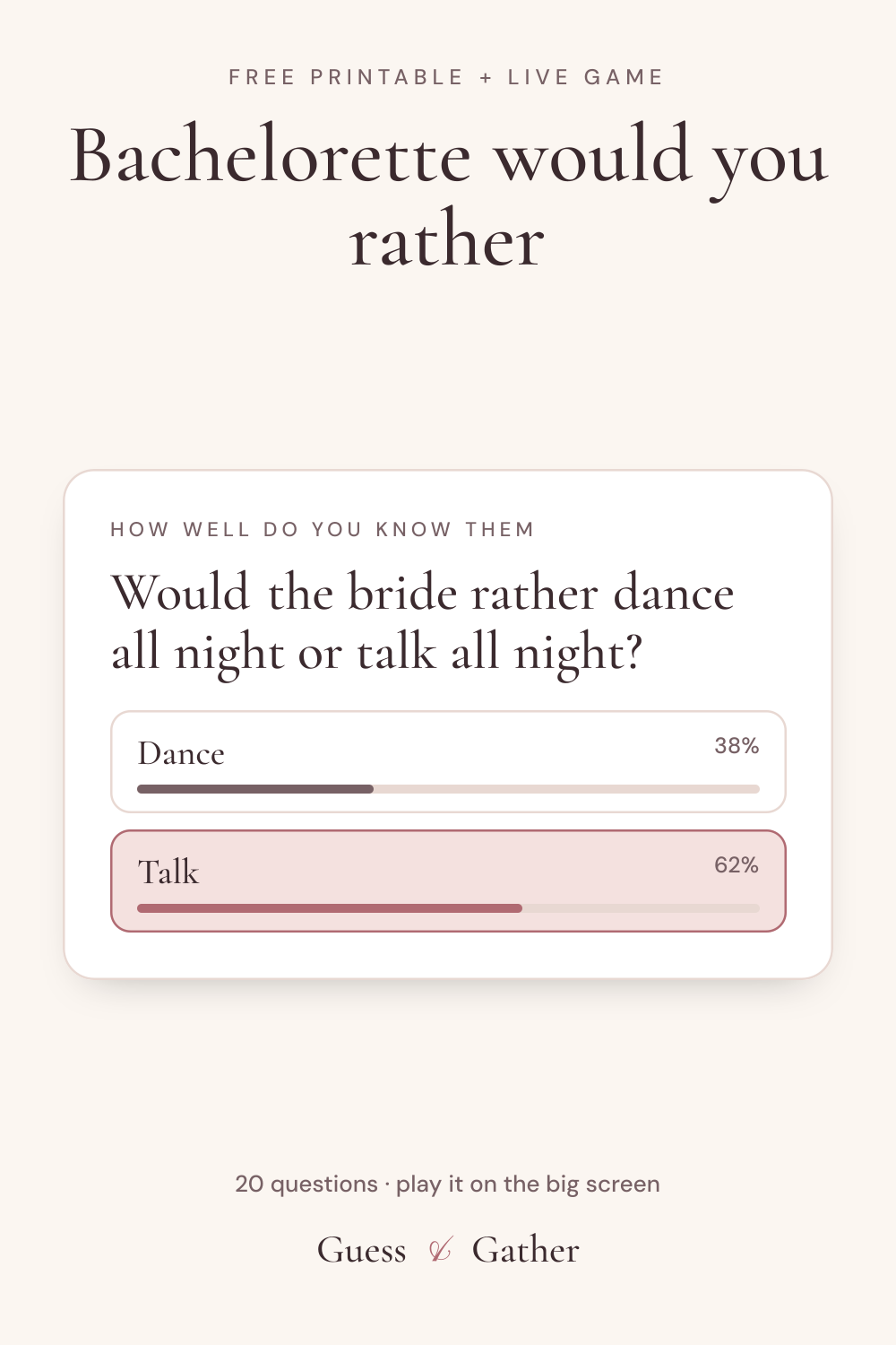 Pinterest pin: Bachelorette would you rather: free printable and live game