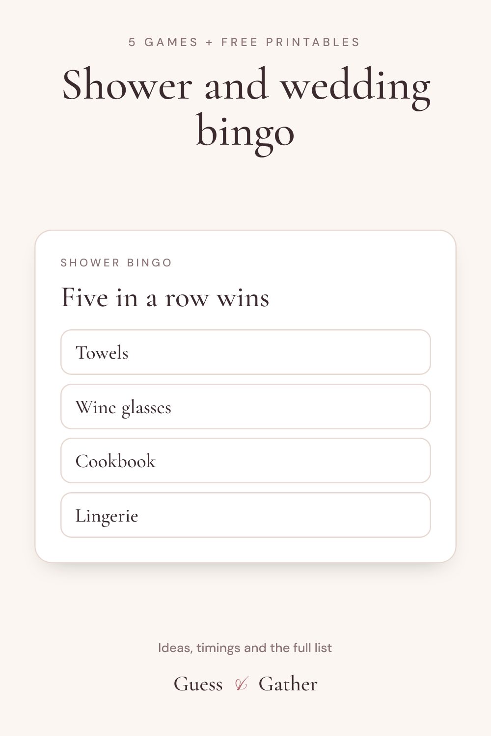 Pinterest pin: Bridal and baby shower bingo: free printable cards