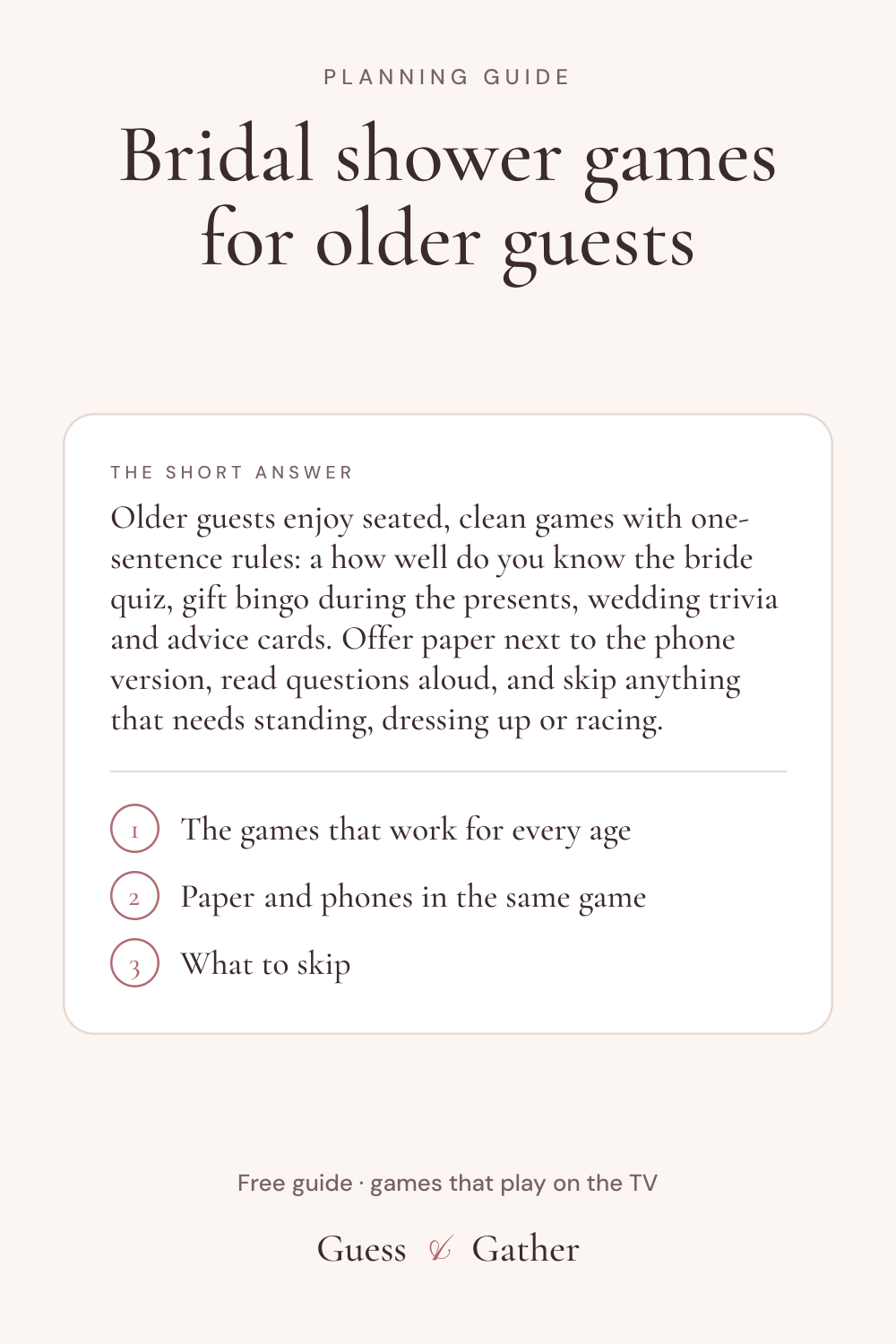 Pinterest pin: Bridal shower games older guests will enjoy