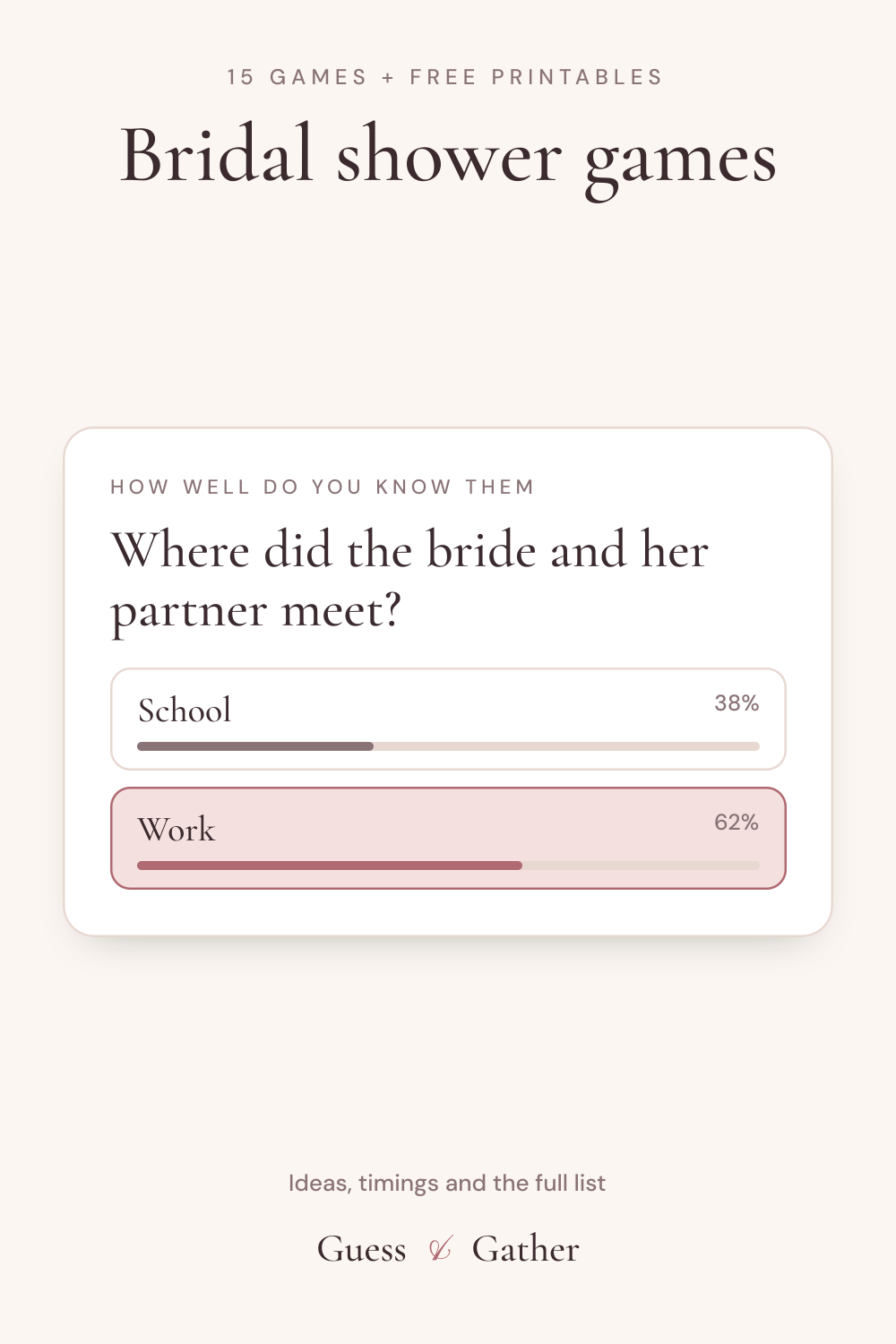 Pinterest pin: Bridal shower games: free printables and live games