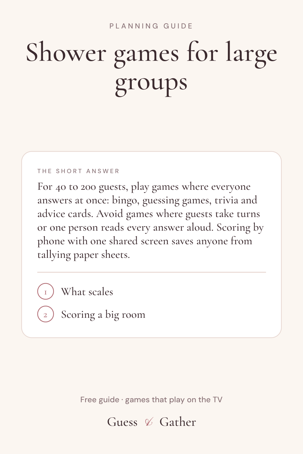 Pinterest pin: Shower games for large groups: 40 to 200 guests