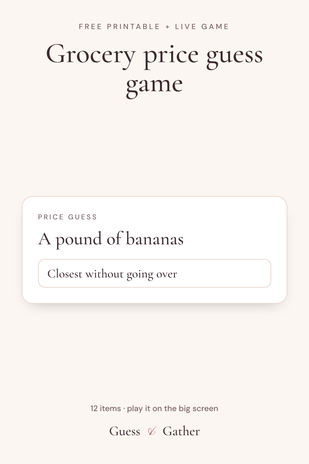 Pinterest pin: Grocery price guess game: free printable and live game