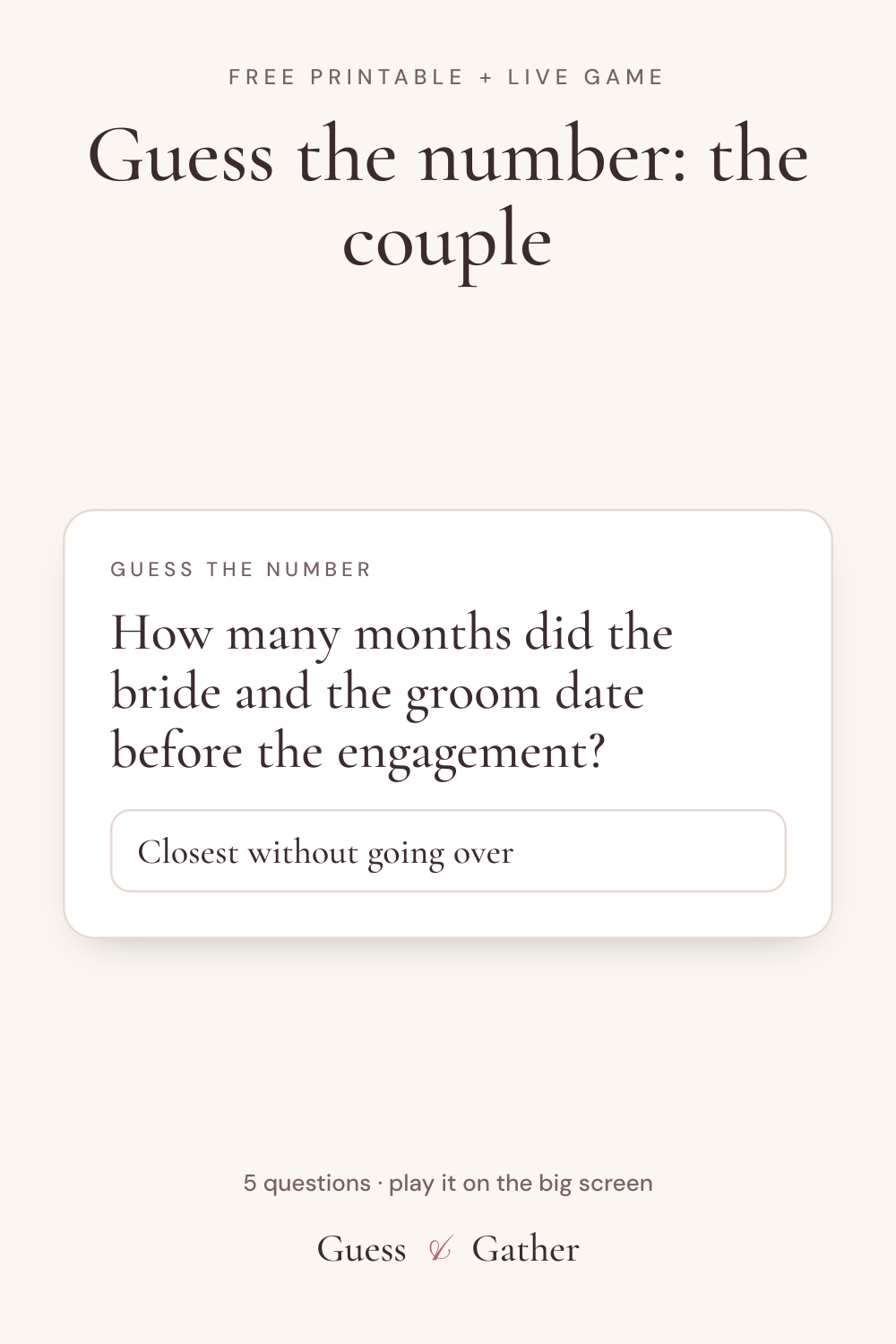 Pinterest pin: Guess the number: the couple: free printable and live game