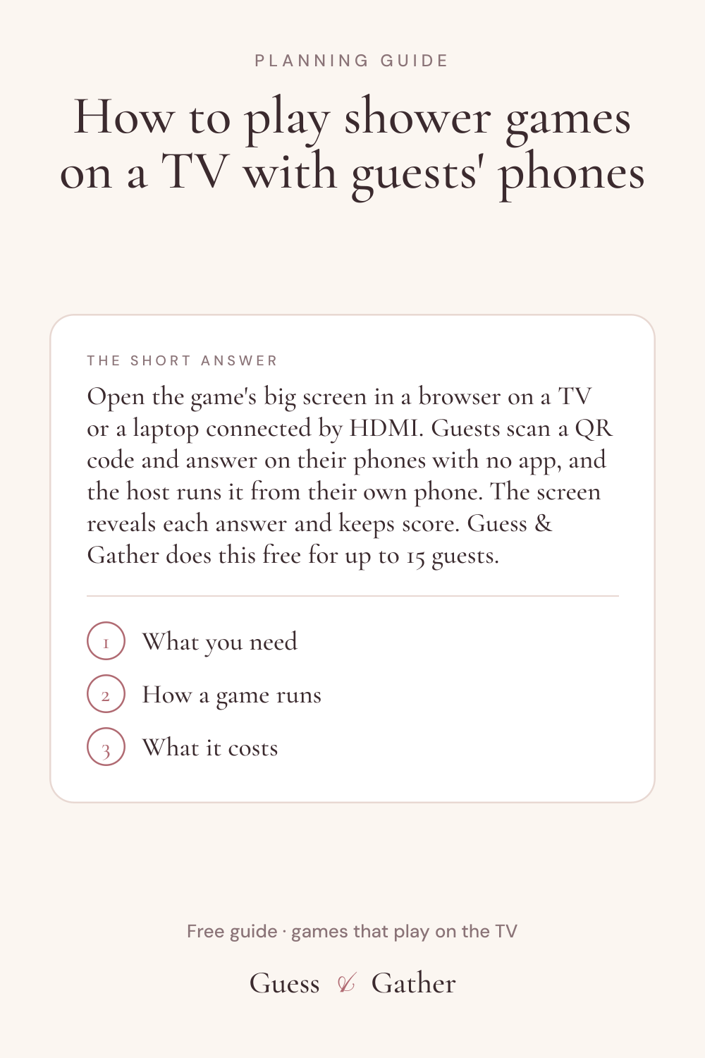 Pinterest pin: Play shower games on a TV with guests' phones
