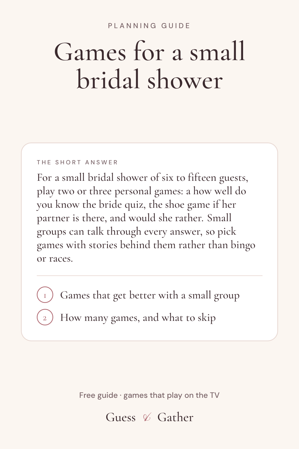 Pinterest pin: Small bridal shower games for 6 to 15 guests