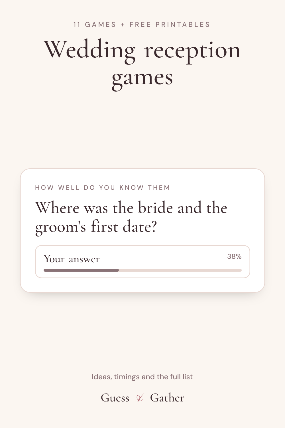 Pinterest pin: Wedding reception games: shoe game, trivia and bingo