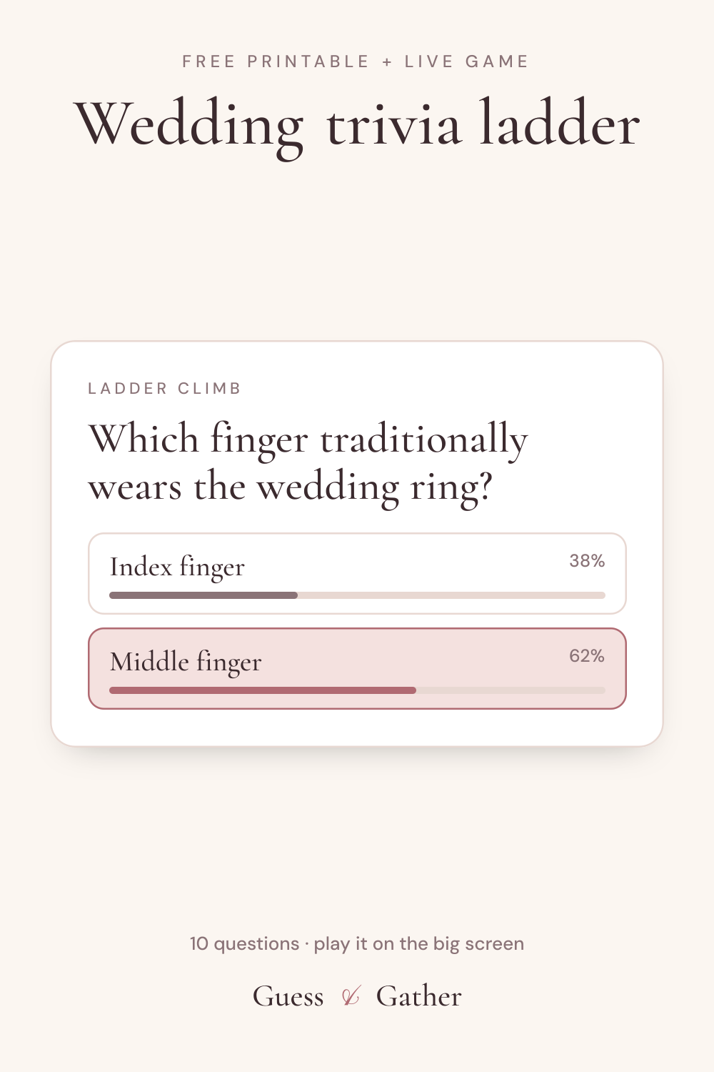 Pinterest pin: Wedding trivia ladder: free printable and live game
