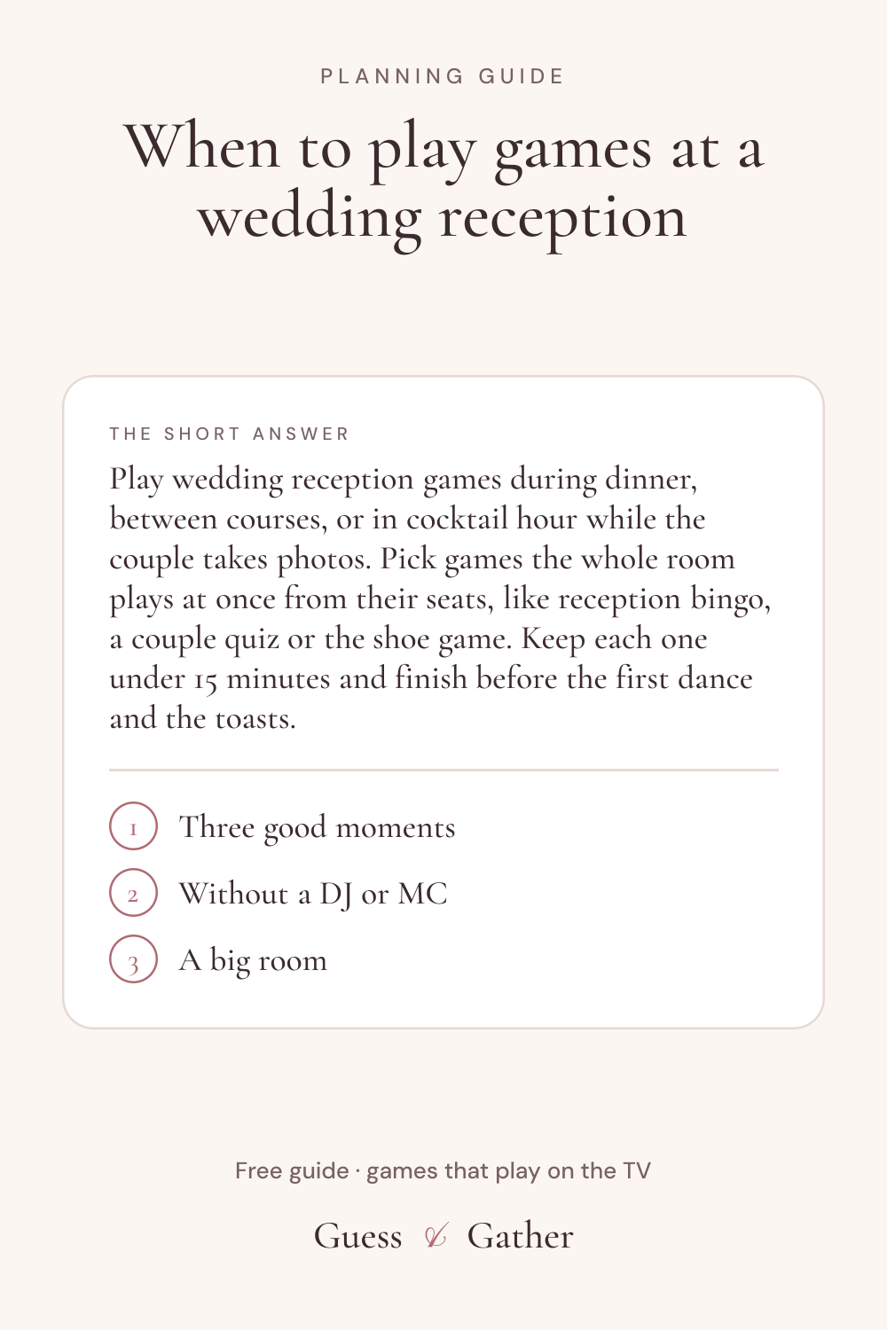 Pinterest pin: When to play wedding reception games (and which ones)